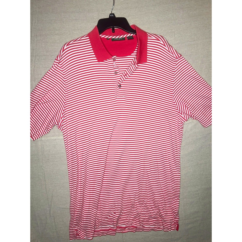 Bobby Jones Mens XL Red White Striped Pima Cotton Polo Short Sleeve Logo Shirt